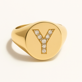 "Y" 9ct yellow gold diamond set initial Y signet ring